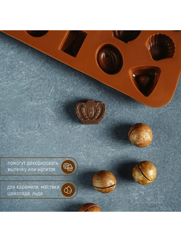 Форма для льда и кондитерских украшений Доляна «Лакомство», 21×10,4 см, силикон, 15 ячеек
