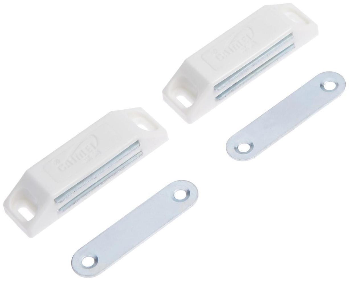 Магнит мебельный ТУНДРА M002W, 60х13 мм, средний, белый, 2 шт.