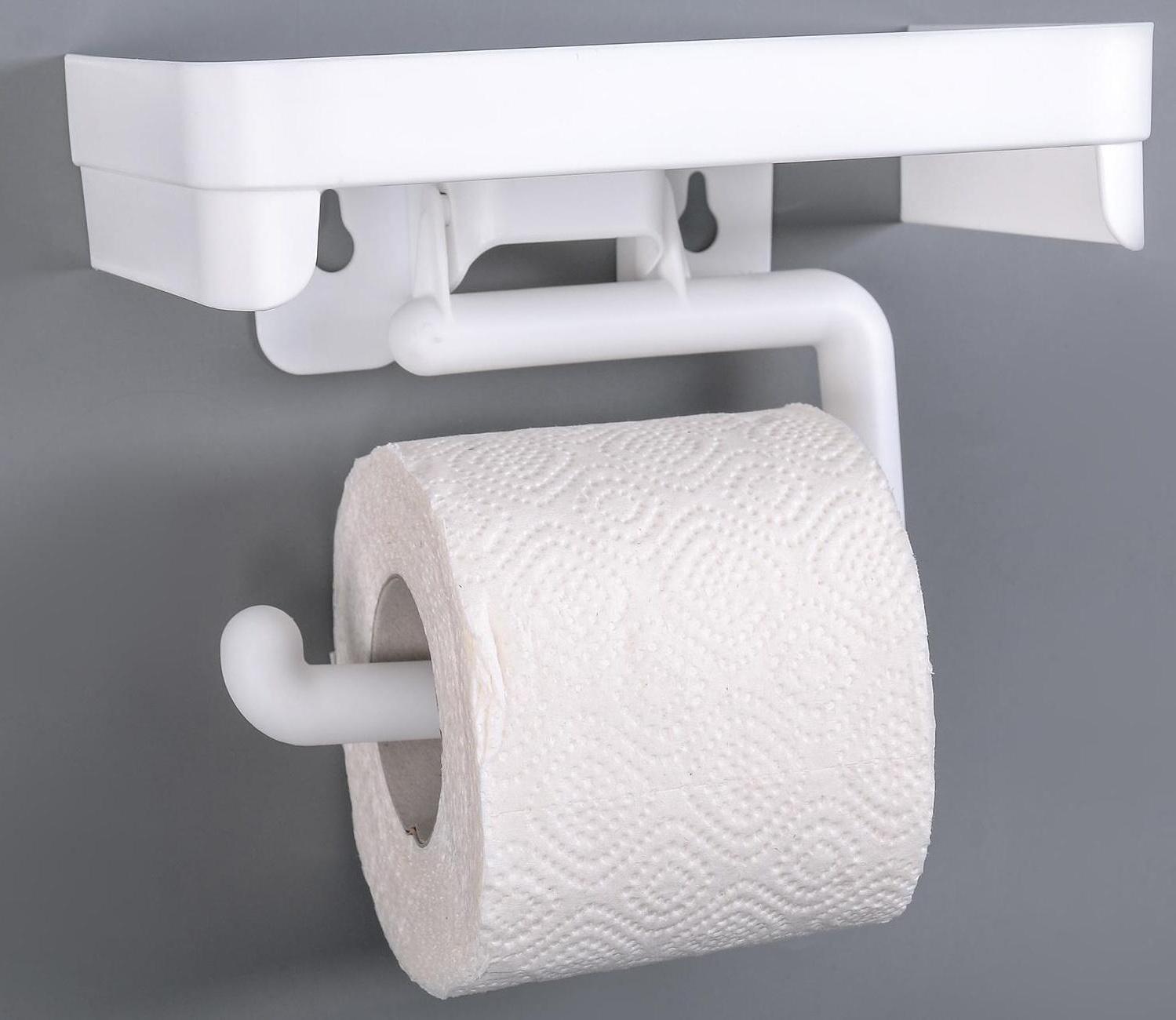 Держатель для туалетной бумаги с полочкой, цвет белый