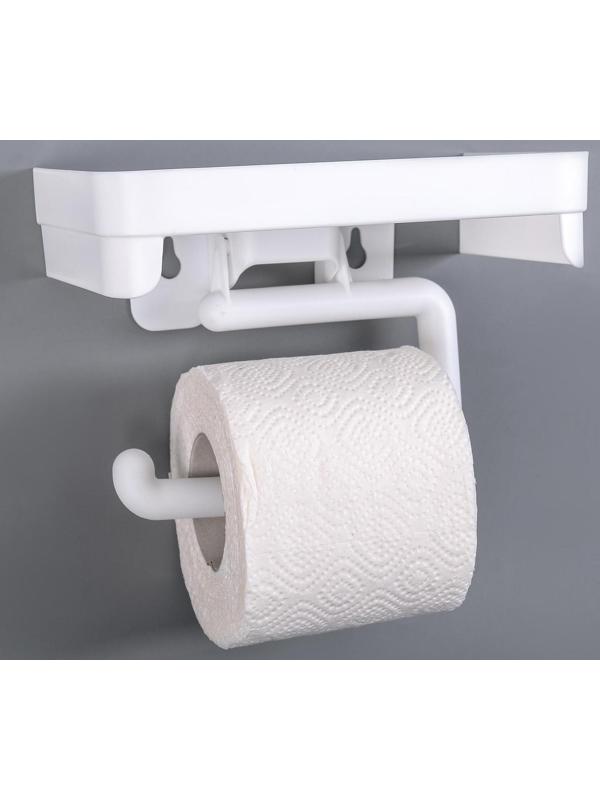 Держатель для туалетной бумаги с полочкой, цвет белый
