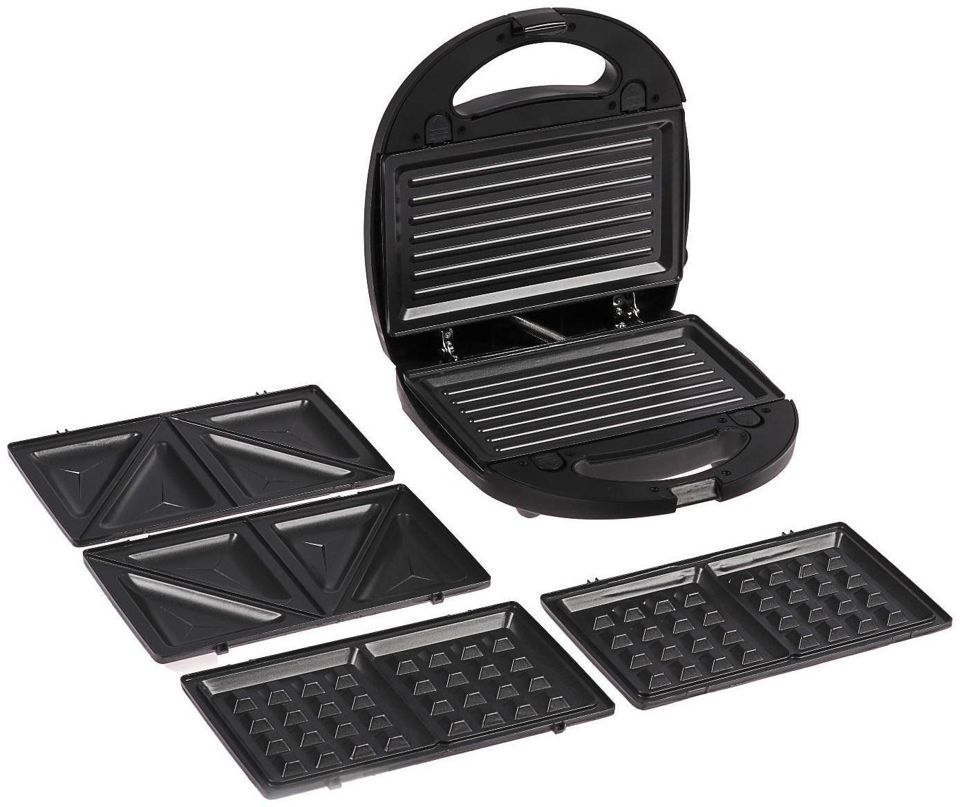 Мультипекарь LuazON LT-06, 750 Вт, венские вафли/гриль, антипригарное покрытие, чёрный