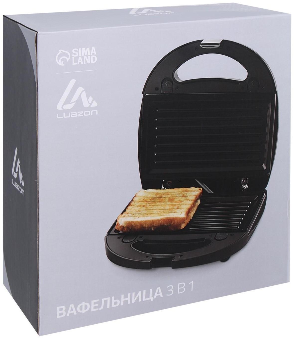 Мультипекарь LuazON LT-06, 750 Вт, венские вафли/гриль, антипригарное покрытие, чёрный