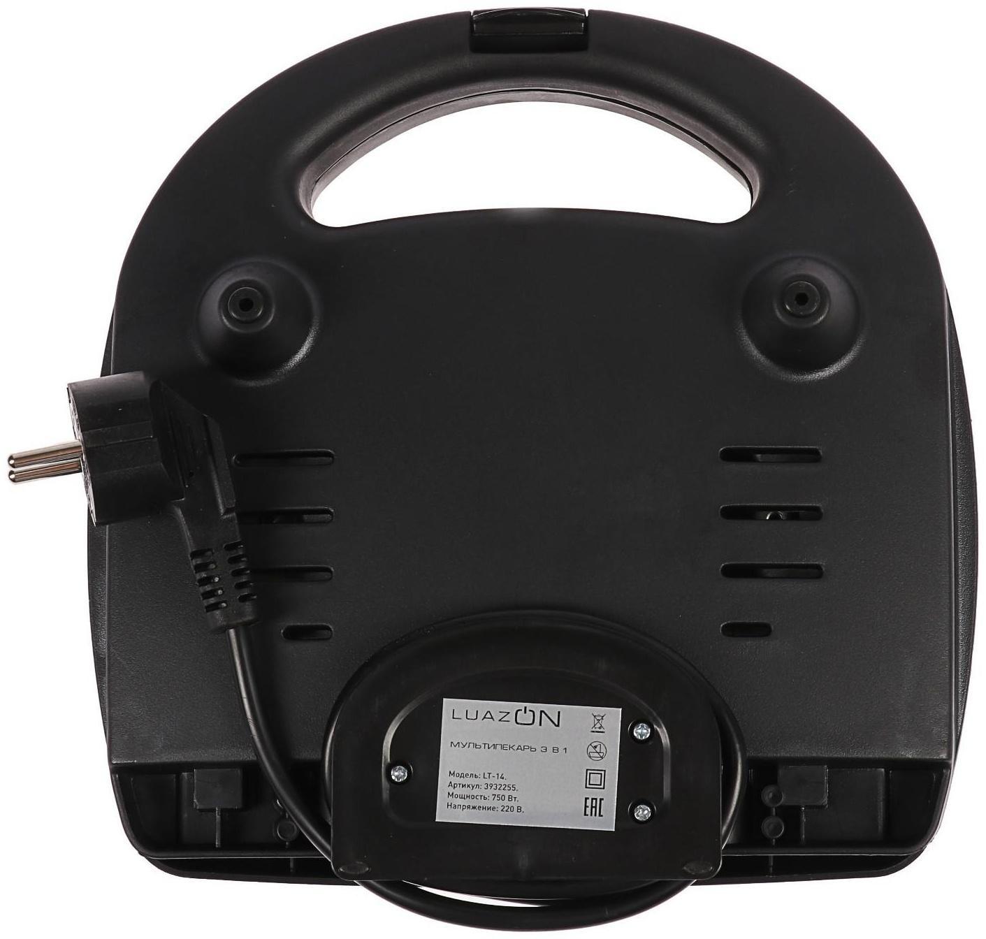 Мультипекарь LuazON LT-06, 750 Вт, венские вафли/гриль, антипригарное покрытие, чёрный