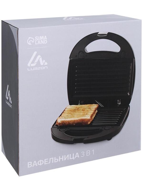 Мультипекарь LuazON LT-06, 750 Вт, венские вафли/гриль, антипригарное покрытие, чёрный