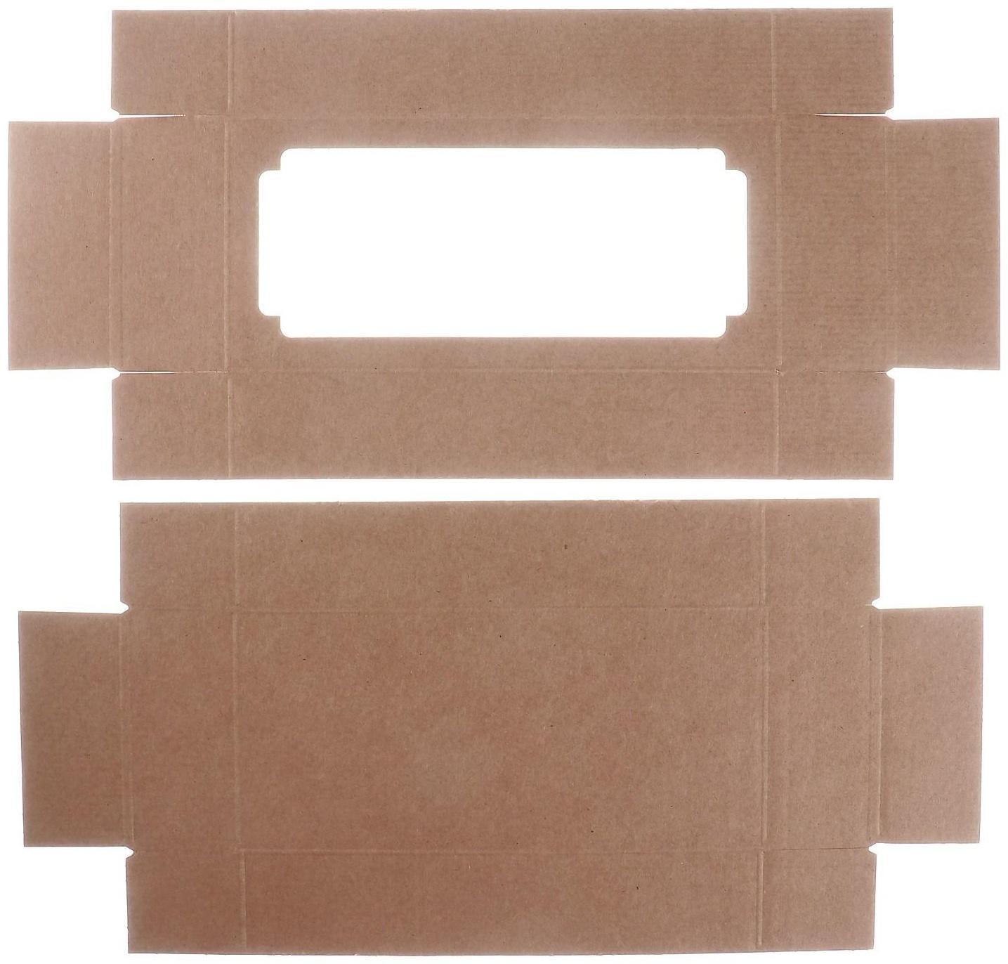 Коробка сборная без печати крышка-дно бурая с окном 24 х 11 х 4,5 см