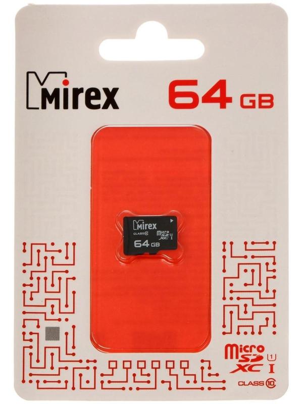Карта памяти Mirex microSD, 64 Гб, SDXC, UHS-I, класс 10