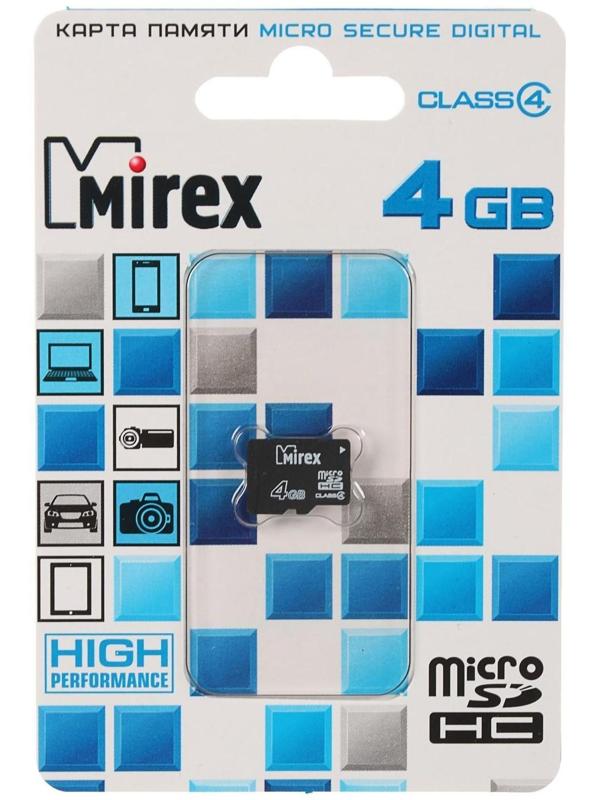 Карта памяти Mirex microSD, 4 Гб, SDHC, класс 4