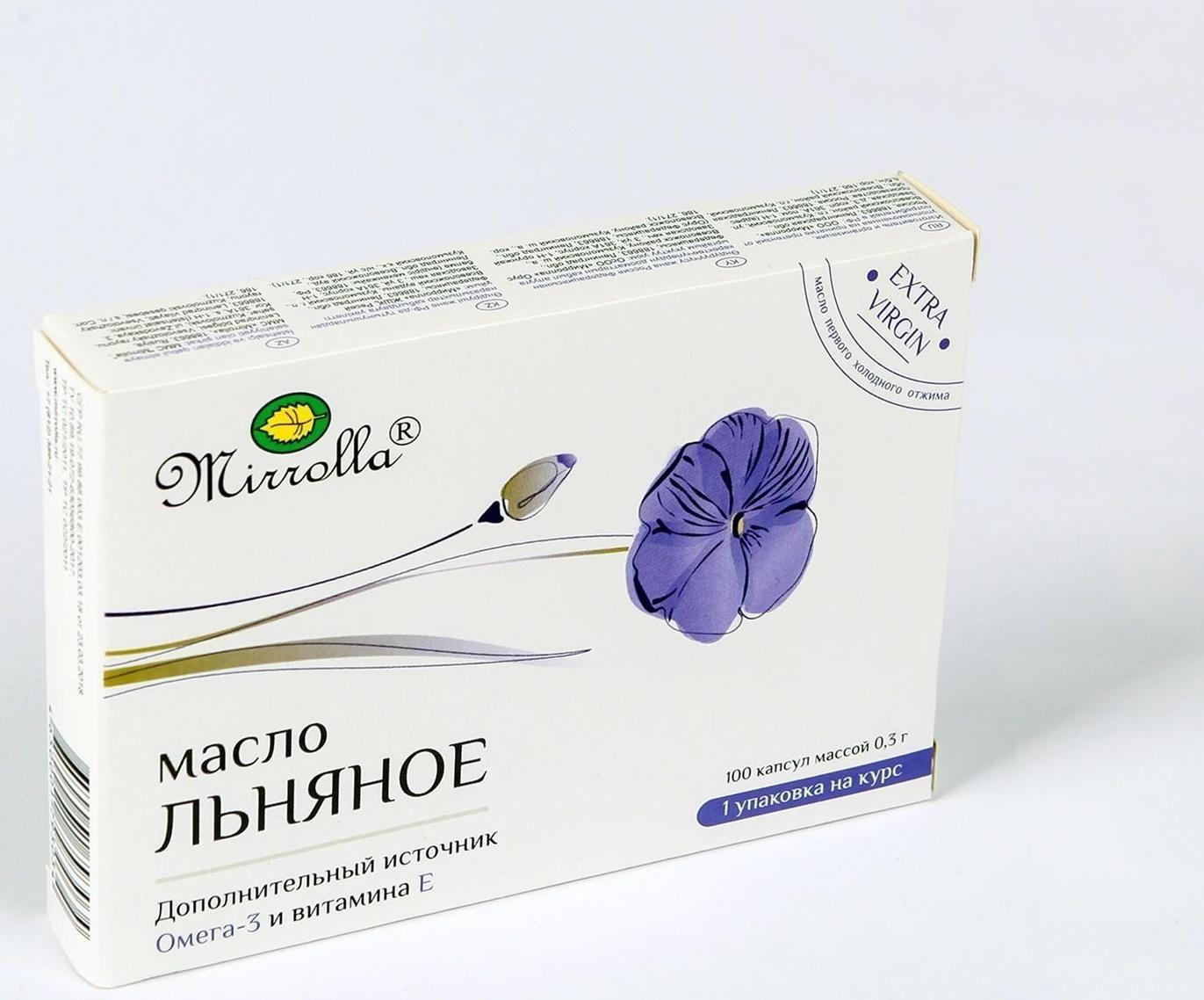 Масло льняное Mirrolla, 100 капсул по 0,3 г