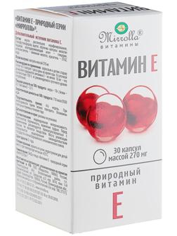 Витамин Е Mirrolla, токоферол природный, 30 капсул