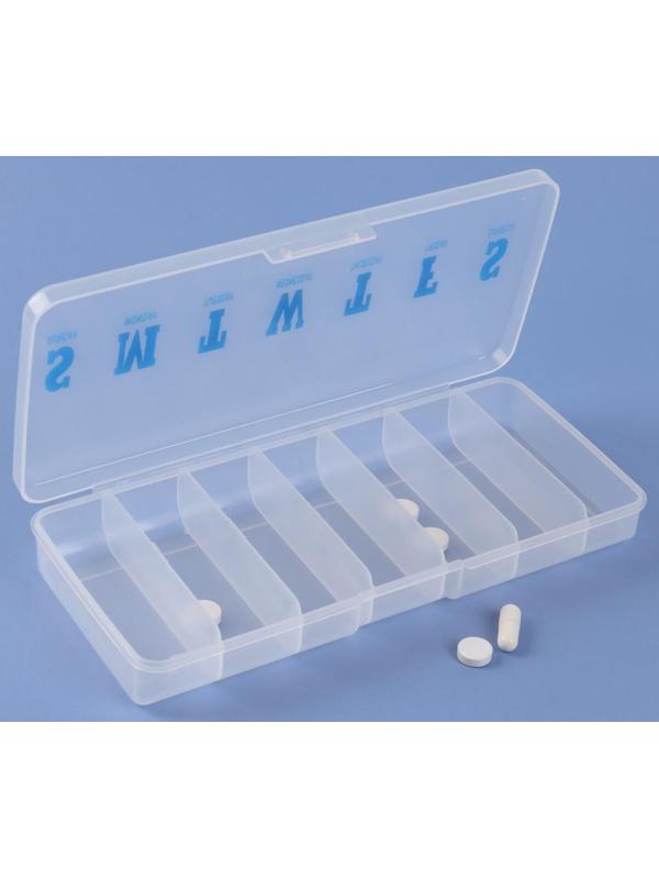 Таблетница «Неделька», английские буквы, 7 секций, цвет прозрачный