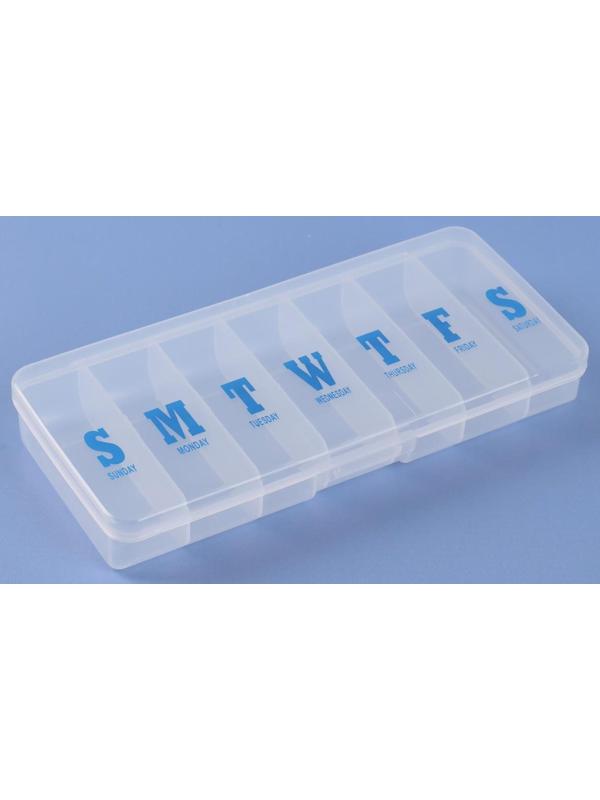 Таблетница «Неделька», английские буквы, 7 секций, цвет прозрачный