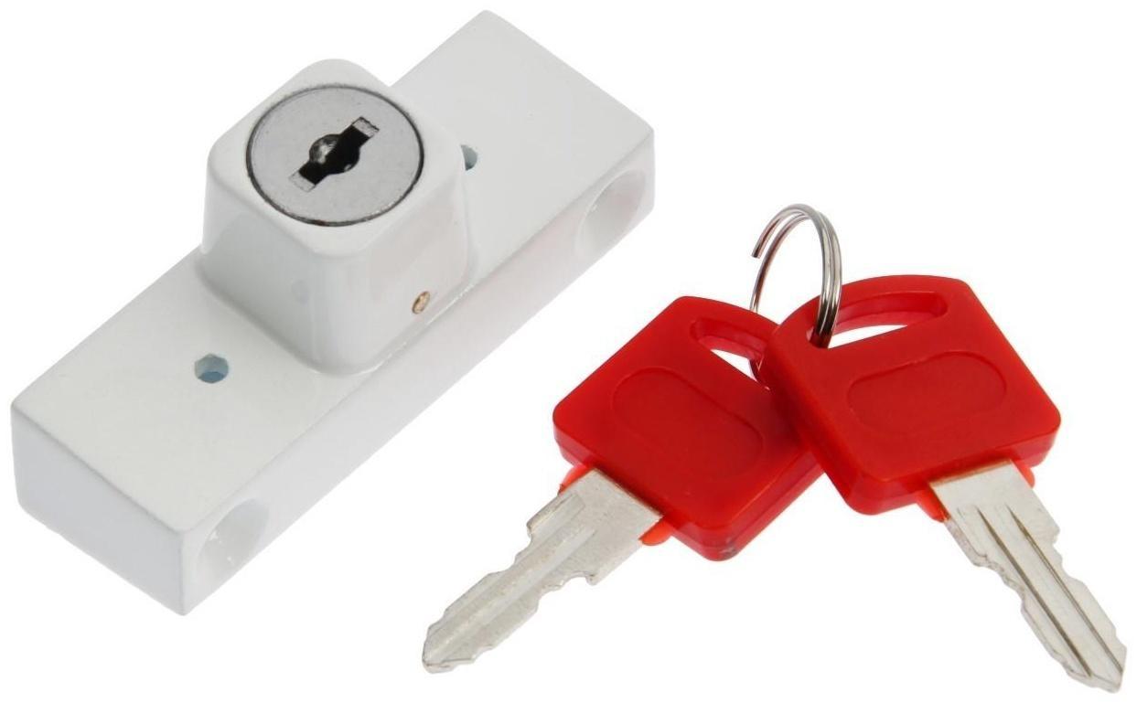 Замок накладной блокирующий ТУНДРА 001WW, для пластиковых окон, 2 ключа, белый