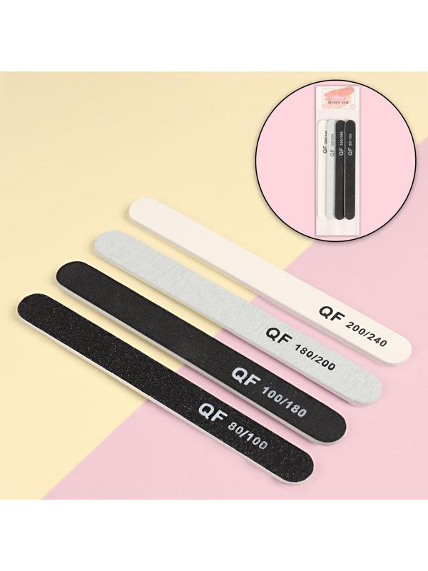 Пилки-наждаки, абразивность 80/100, 100/180, 180/200, 200/240, 18 см, 4 шт, цвет чёрный/серый/белый