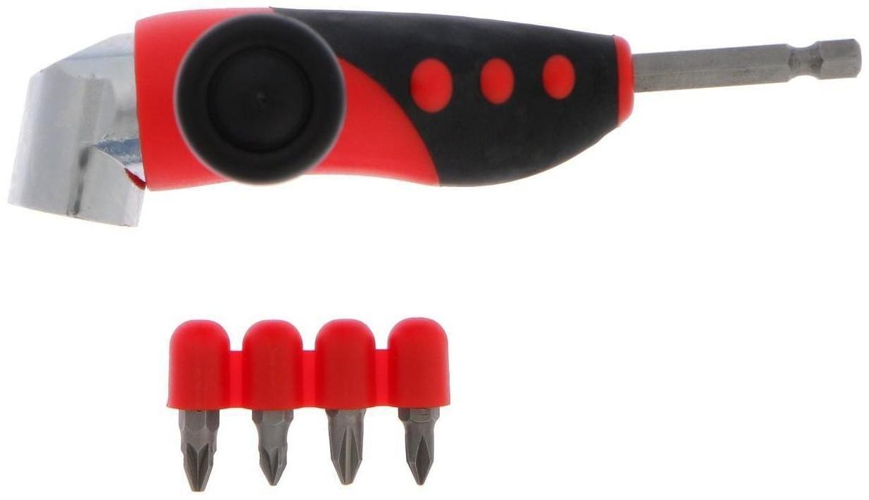 Адаптер угловой для дрели ТУНДРА, с набором бит 4 шт.