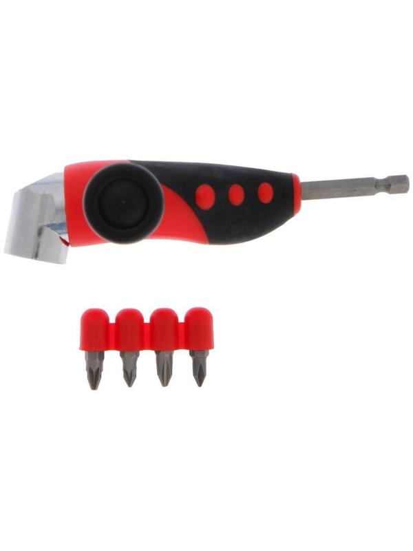 Адаптер угловой для дрели ТУНДРА, с набором бит 4 шт.