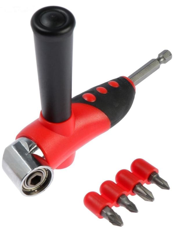 Адаптер угловой для дрели ТУНДРА, с набором бит 4 шт.