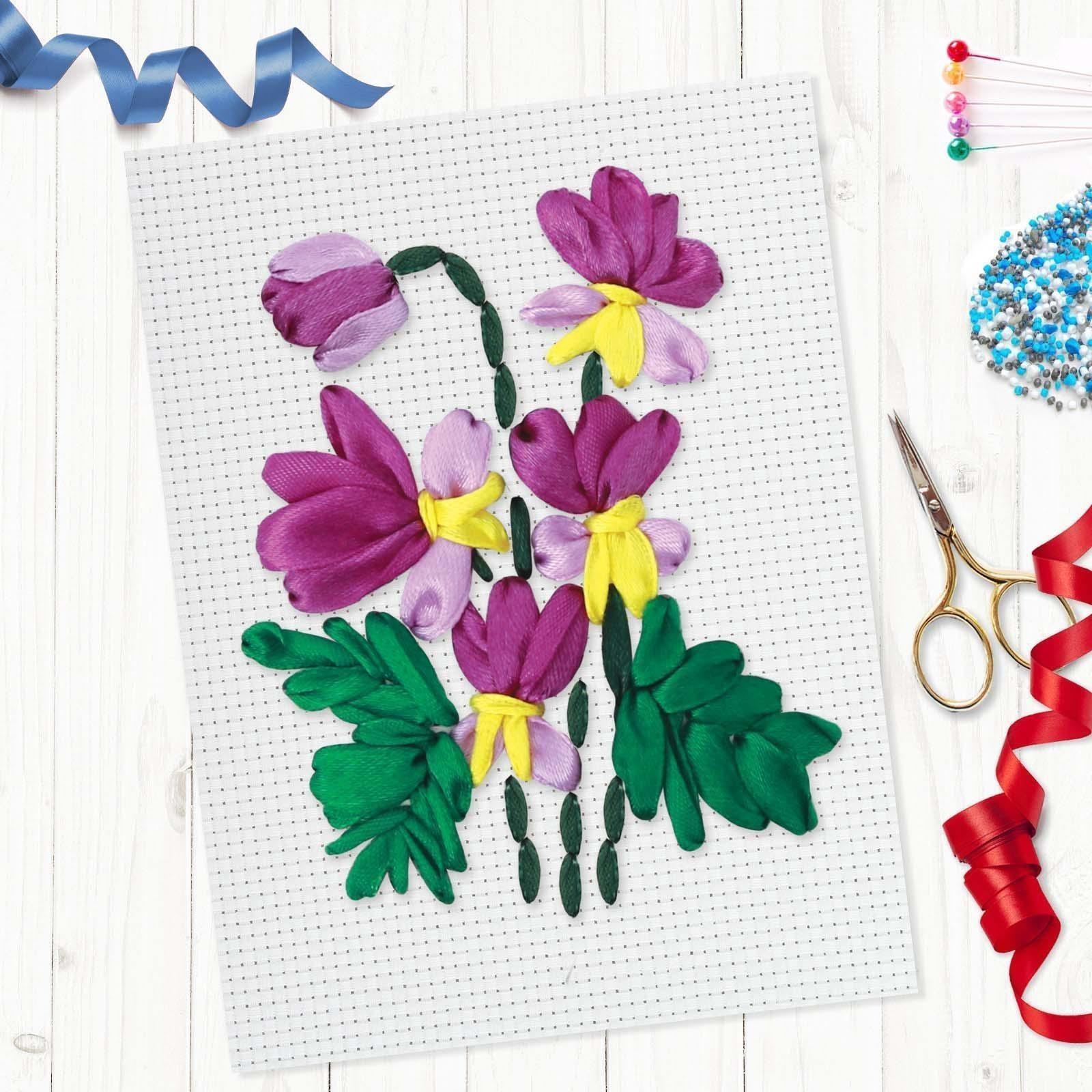 Вышивка лентами на канве «Анютины глазки». Набор для творчества