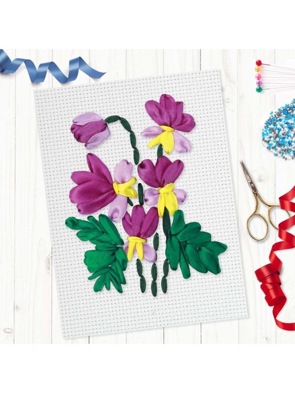 Вышивка лентами на канве «Анютины глазки». Набор для творчества