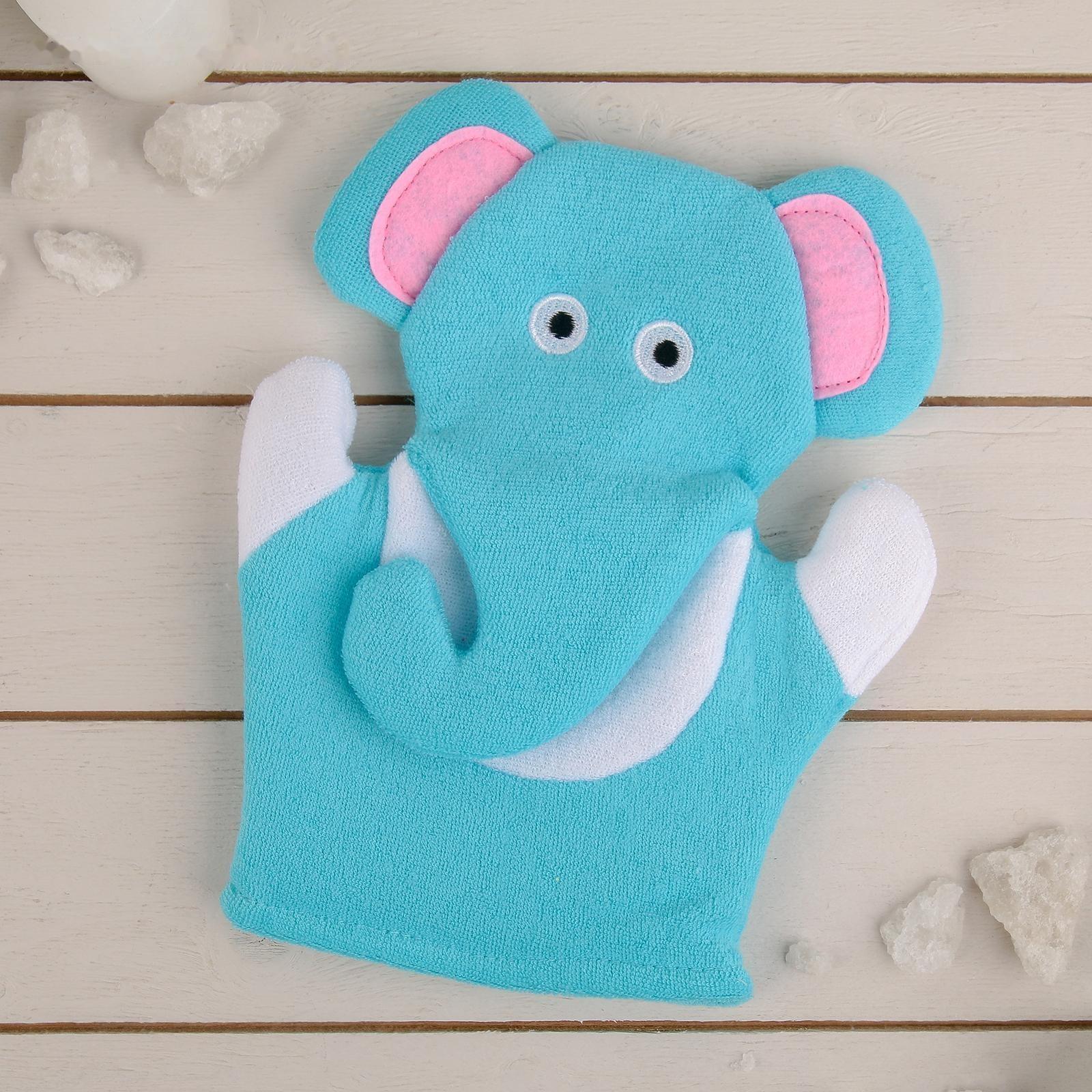 Мочалка-варежка детская для купания Доляна «Слоник», 22 см