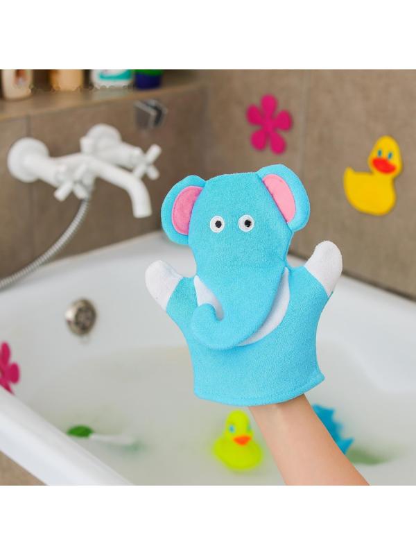 Мочалка-варежка детская для купания Доляна «Слоник», 22 см