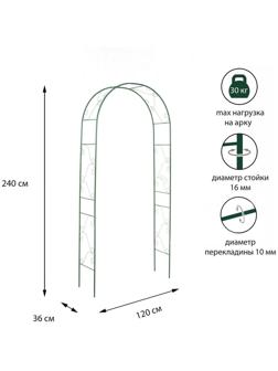 Арка садовая, разборная, 240 × 120 × 36 см, металл, зелёная, «Вьюнок»