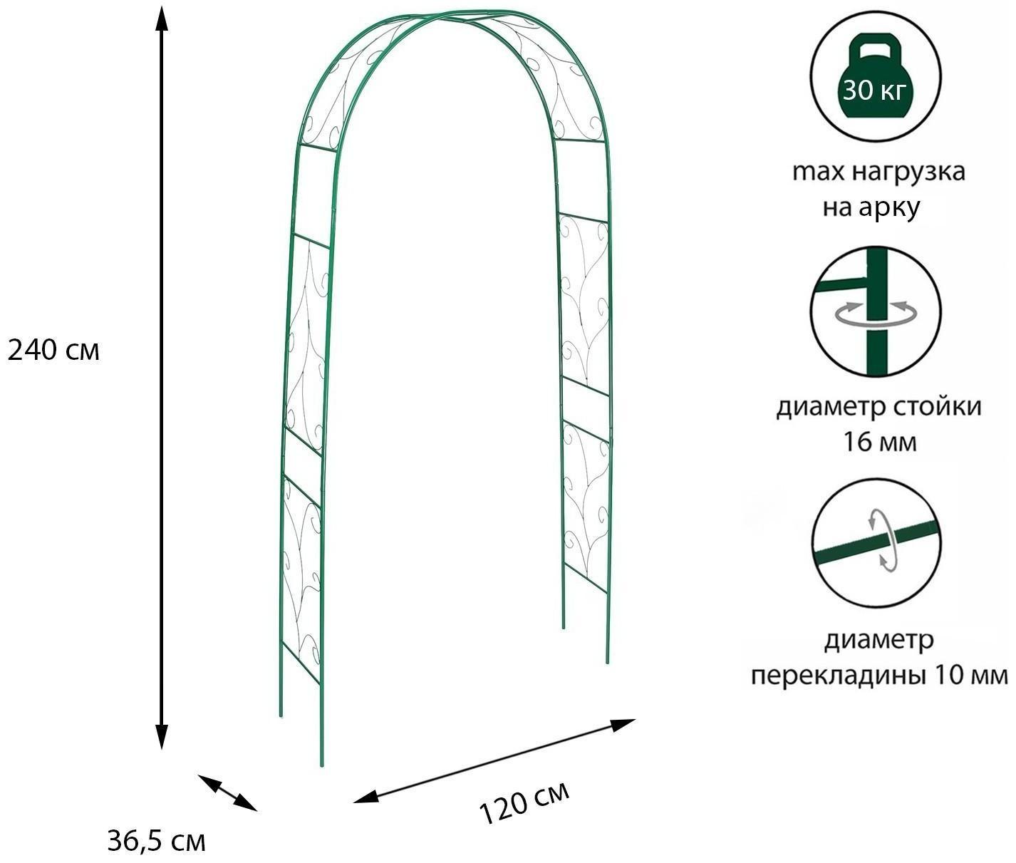 Арка садовая, разборная, 240 × 120 × 36.5 см, металл, зелёная, «Веточка»