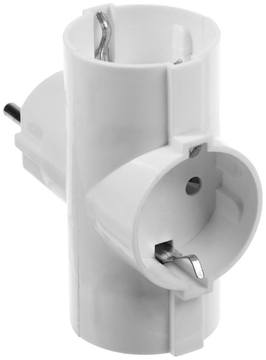 Тройник электрический, 16А, с з/к, 220 В, белый