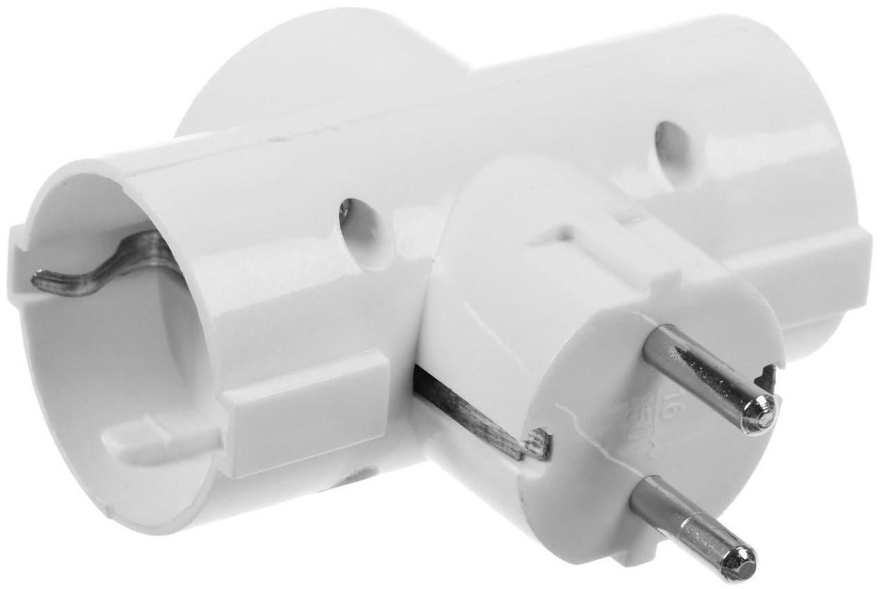 Тройник электрический, 16А, с з/к, 220 В, белый