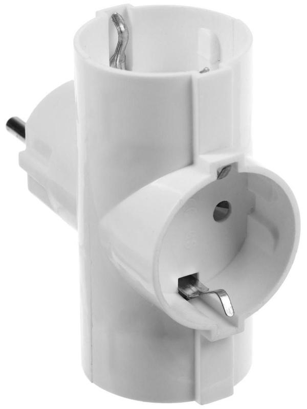 Тройник электрический, 16А, с з/к, 220 В, белый
