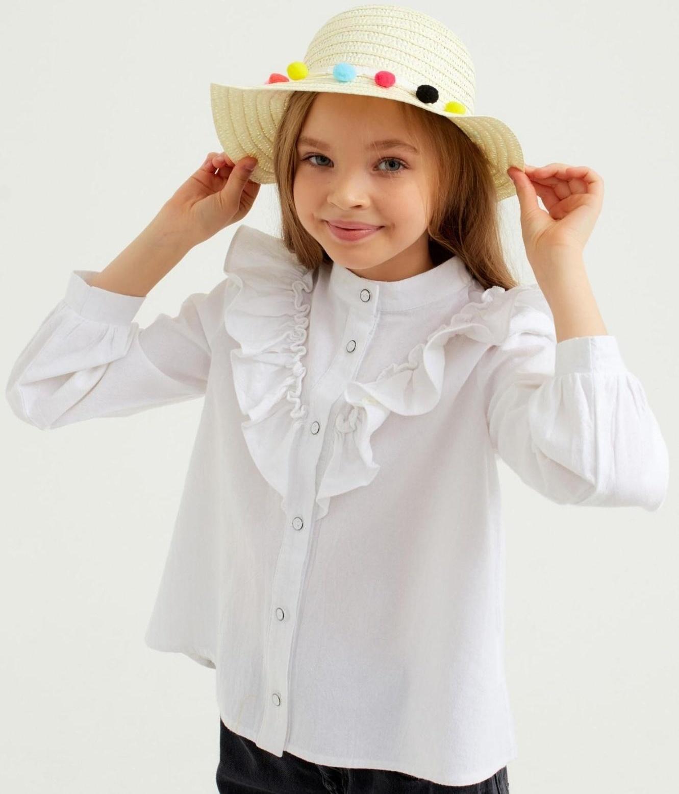 Шляпа с бомбошками для девочки MINAKU, размер 50, цвет белый