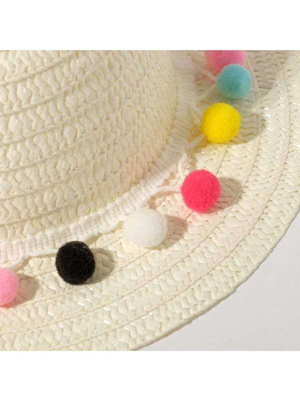 Шляпа с бомбошками для девочки MINAKU, размер 50, цвет белый