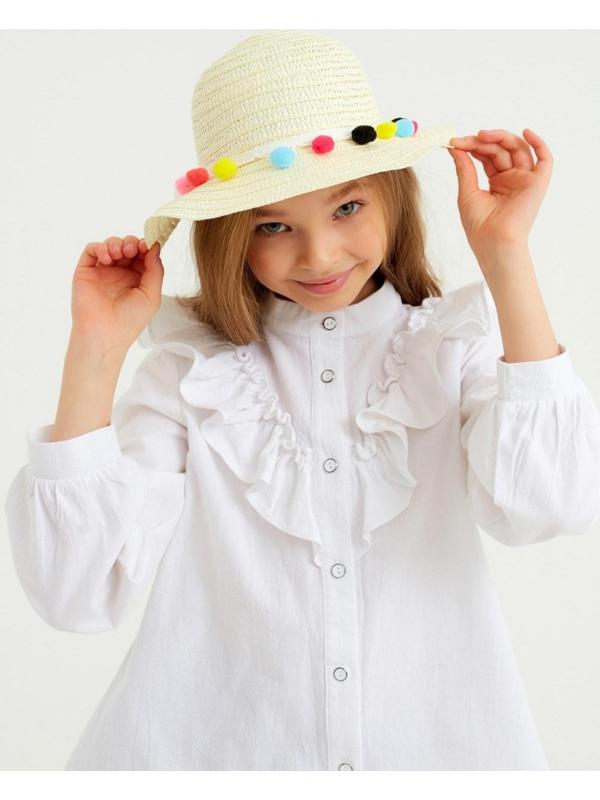 Шляпа с бомбошками для девочки MINAKU, размер 50, цвет белый