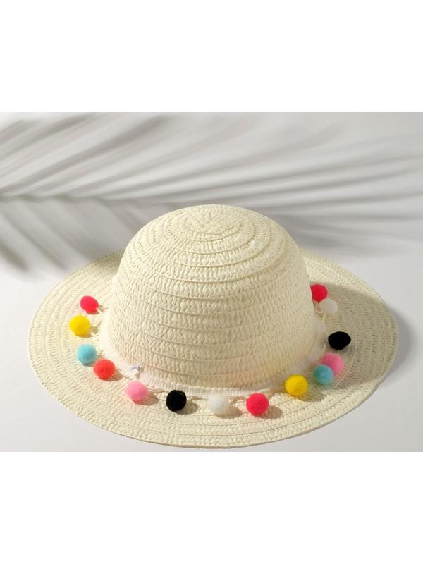 Шляпа с бомбошками для девочки MINAKU, размер 50, цвет белый