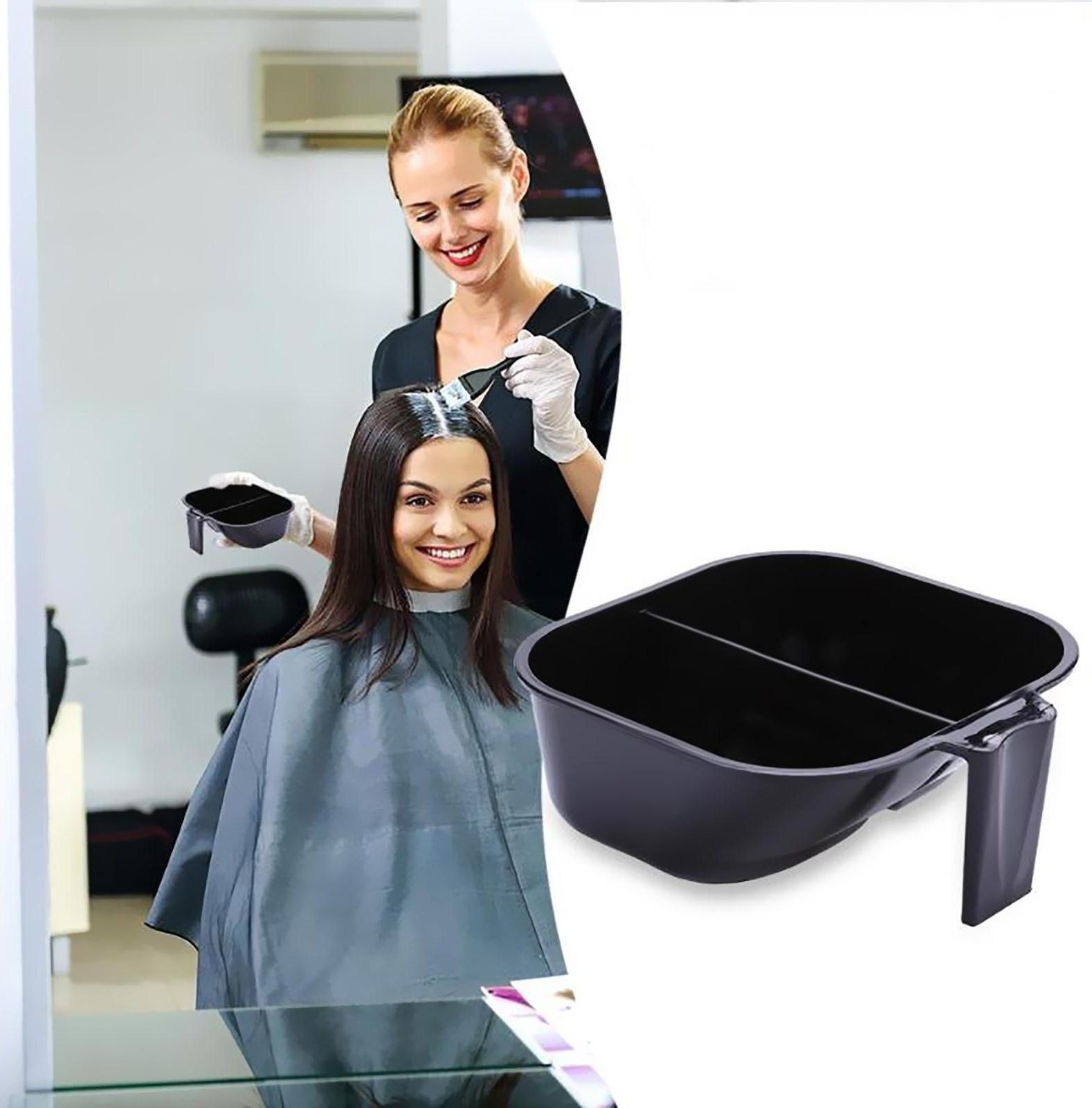 Чаша для окрашивания, с ручкой, 2 секции, 17,5 × 16 см, цвет чёрный