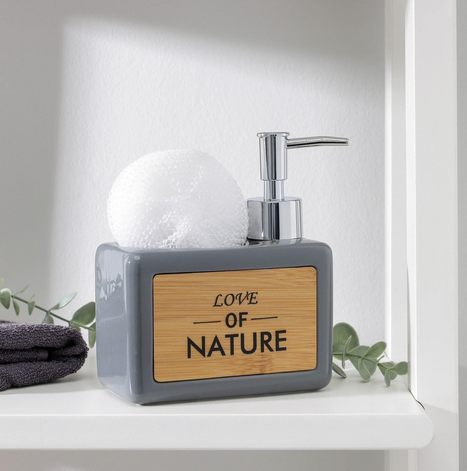 Дозатор для моющего средства с подставкой для губки Доляна «Природа», 500 мл, цвет серый