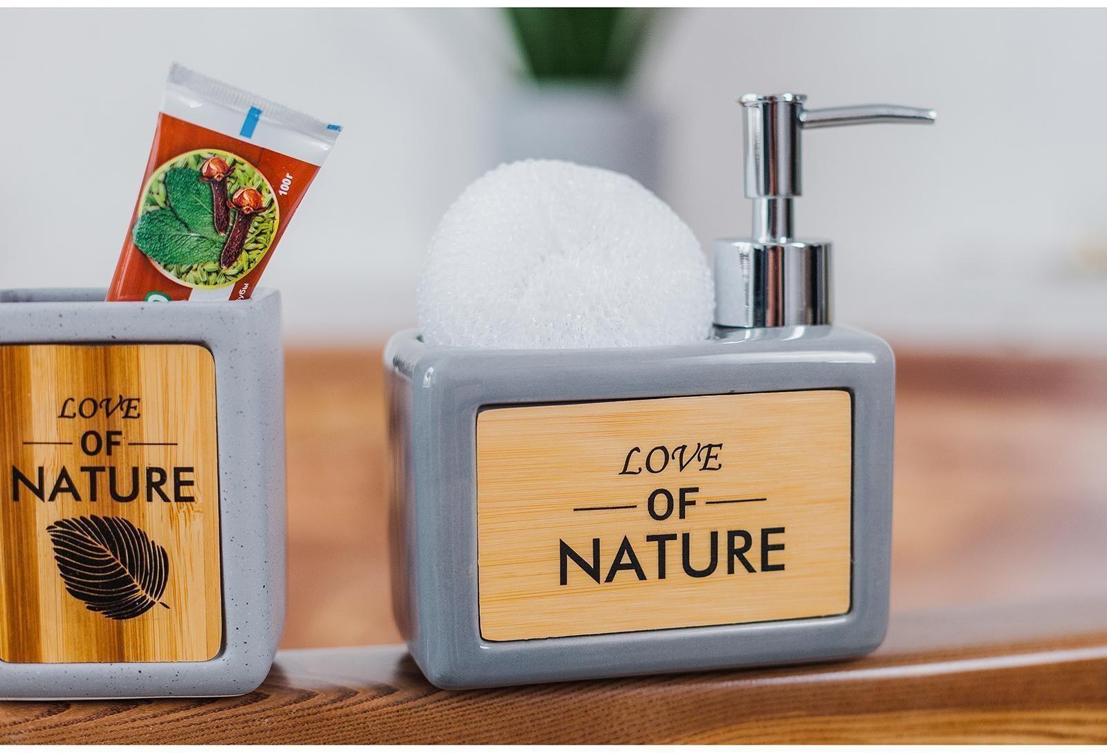 Дозатор для моющего средства с подставкой для губки Доляна «Природа», 500 мл, цвет серый