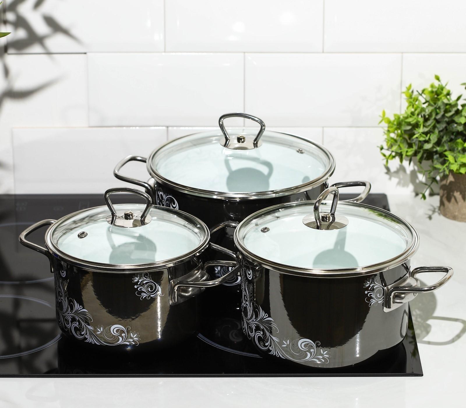 Набор кастрюль Iseberg, 3 предмета: 2 л, 3 л, 4 л, цвет чёрный