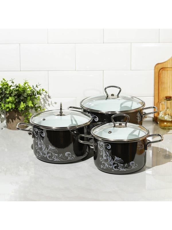 Набор кастрюль Iseberg, 3 предмета: 2 л, 3 л, 4 л, цвет чёрный