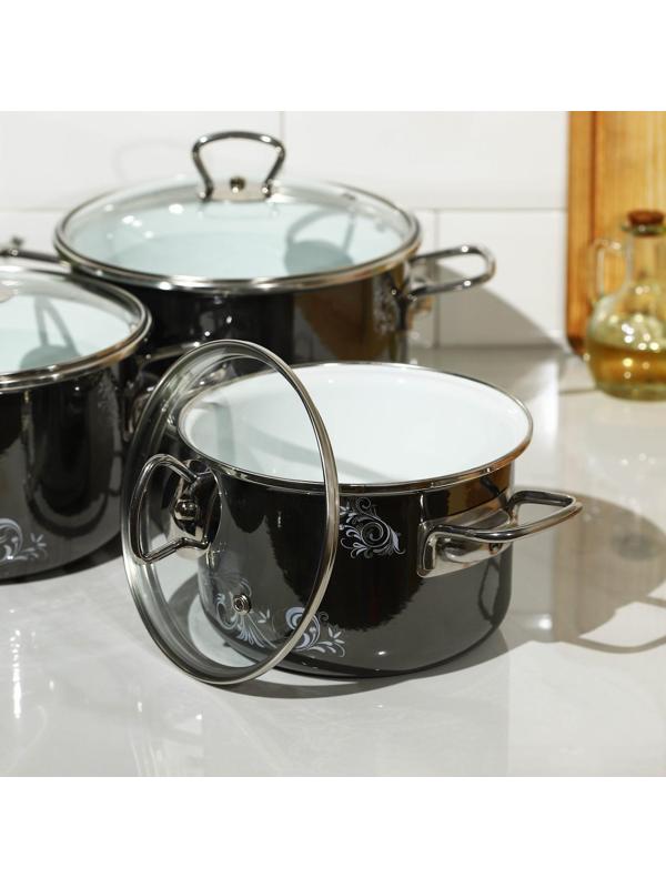 Набор кастрюль Iseberg, 3 предмета: 2 л, 3 л, 4 л, цвет чёрный