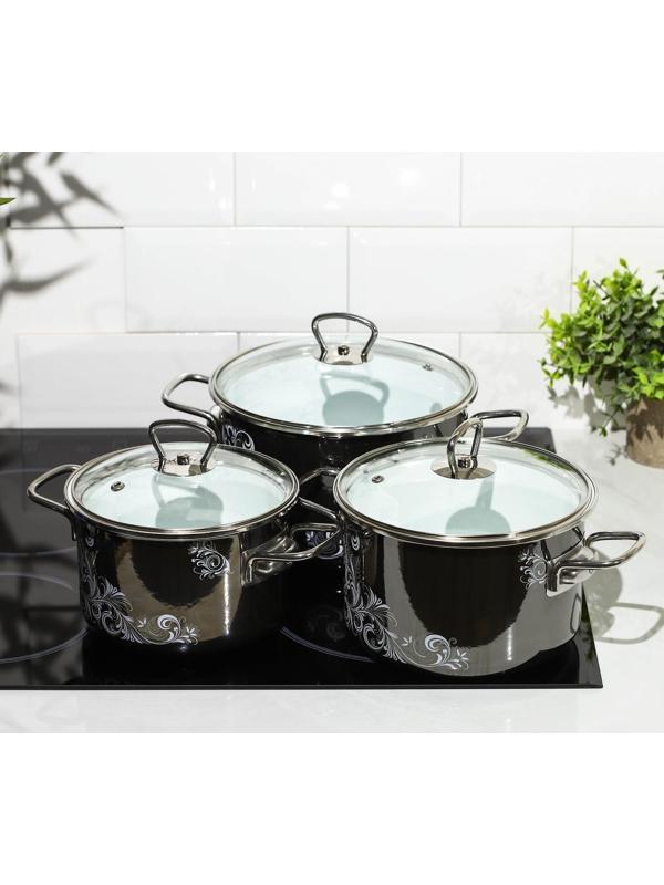 Набор кастрюль Iseberg, 3 предмета: 2 л, 3 л, 4 л, цвет чёрный