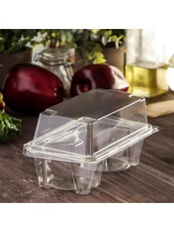 Контейнер одноразовый с неразъёмной крышкой ПР-ПК62С2 на 2 кекса, 18,8×13,8 см, 200 шт/уп