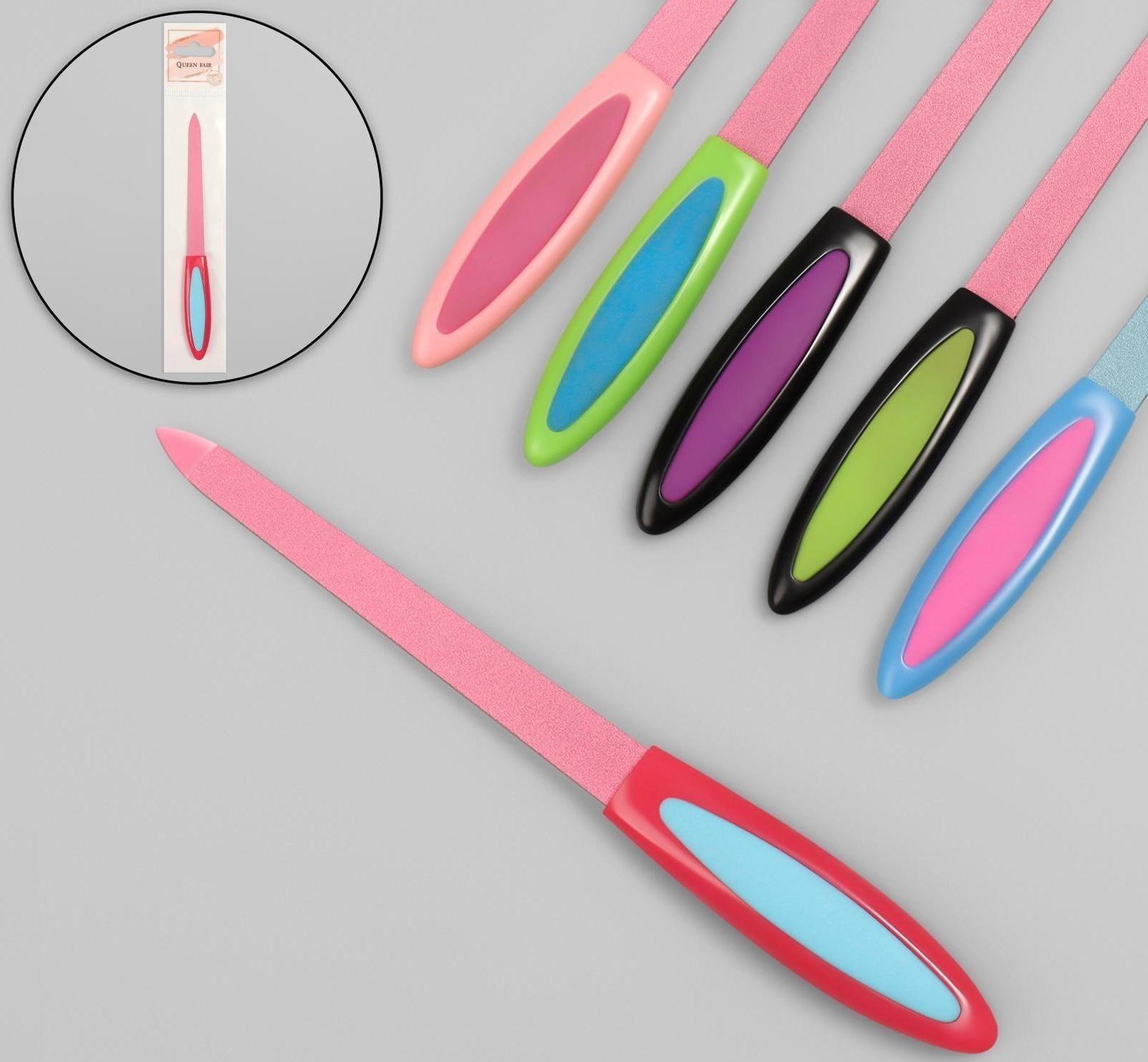 Пилка металлическая для ногтей, прорезиненная ручка, 14 см, цвет МИКС