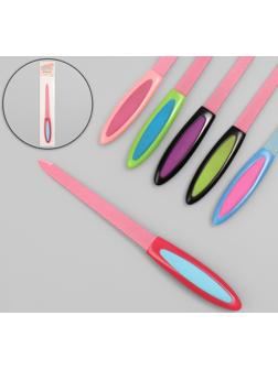 Пилка металлическая для ногтей, прорезиненная ручка, 14 см, цвет МИКС