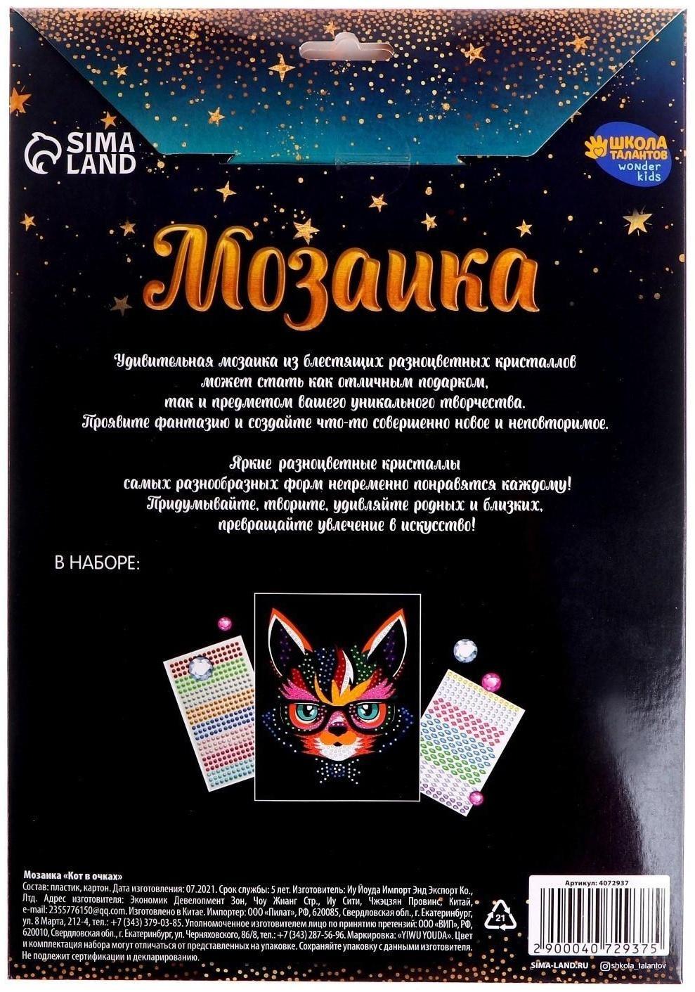 Мозаика стразами «Кот в очках». Набор для творчества