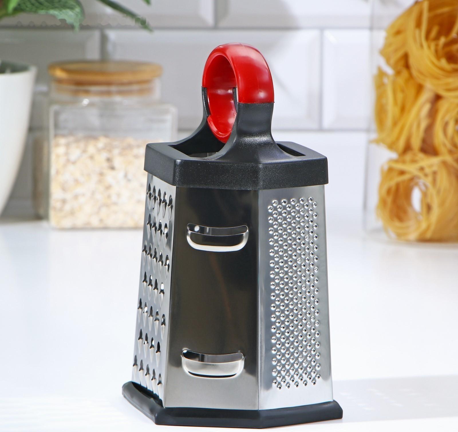 Тёрка шестигранная Доляна «Нео», 13×10×21 см, прорезиненное дно, цвет чёрный, красный