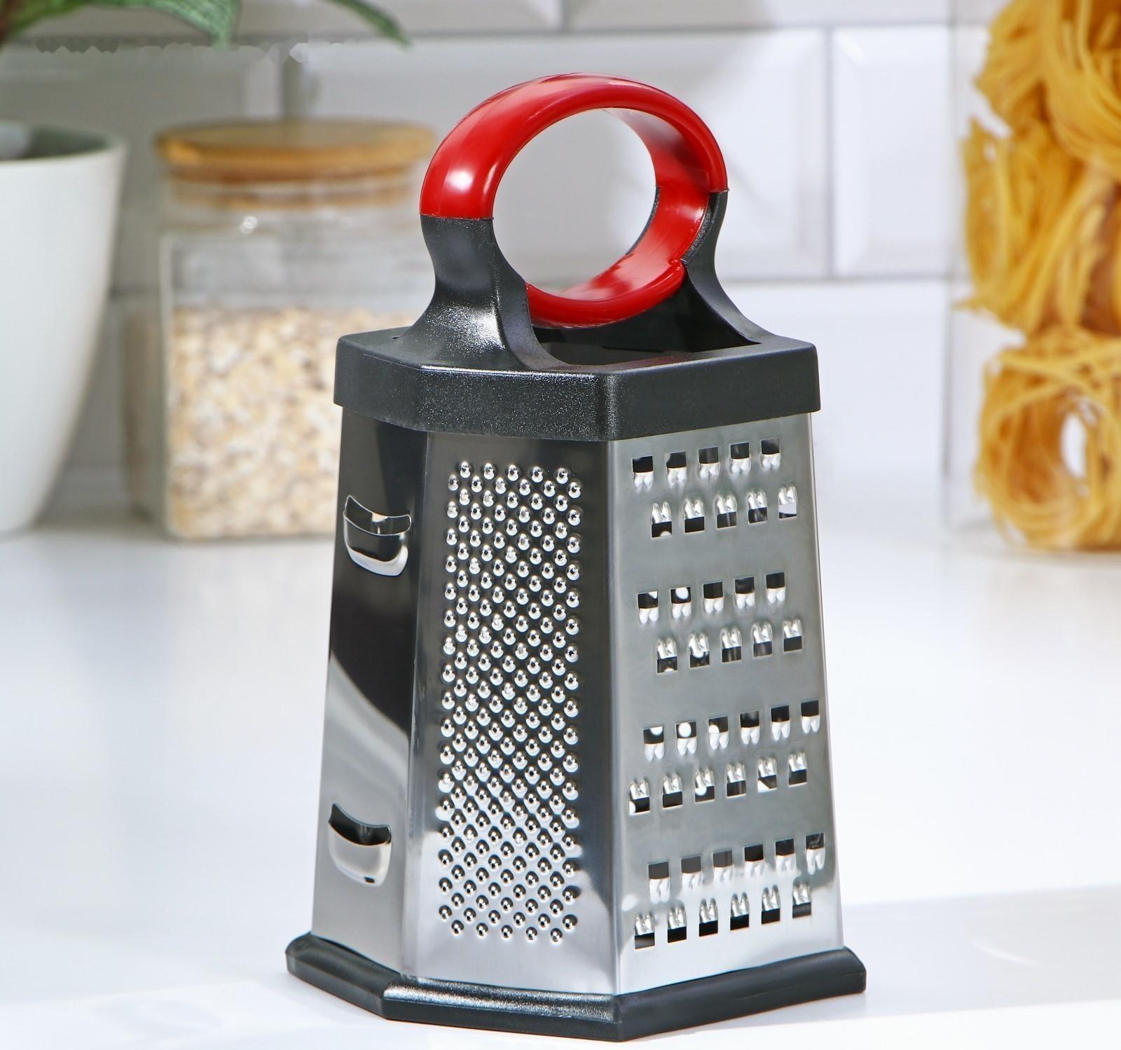 Тёрка шестигранная Доляна «Нео», 13×10×21 см, прорезиненное дно, цвет чёрный, красный