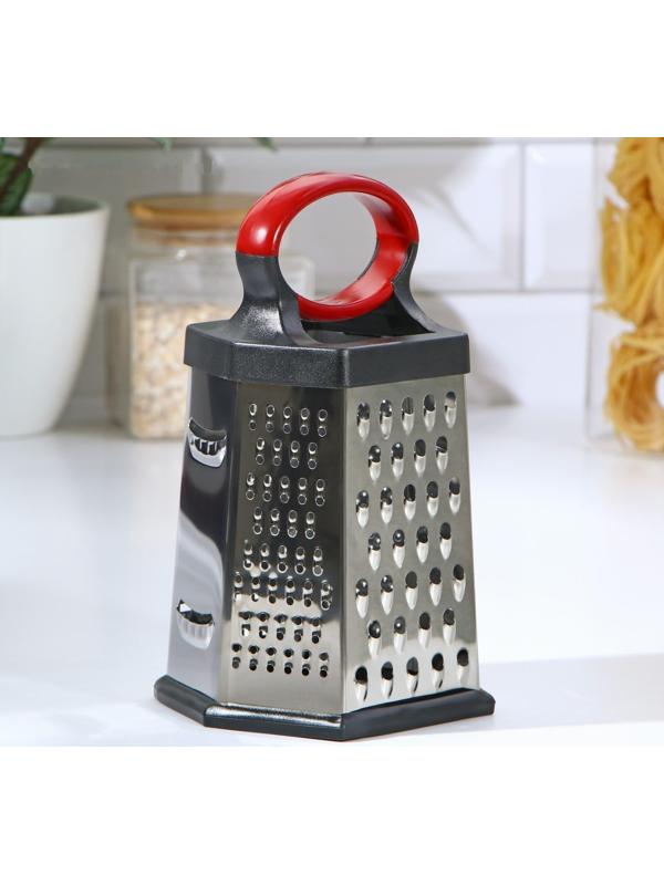 Тёрка шестигранная Доляна «Нео», 13×10×21 см, прорезиненное дно, цвет чёрный, красный