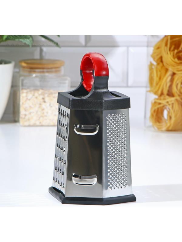 Тёрка шестигранная Доляна «Нео», 13×10×21 см, прорезиненное дно, цвет чёрный, красный