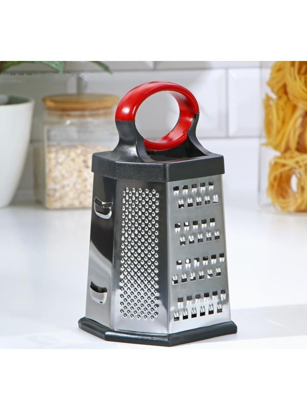 Тёрка шестигранная Доляна «Нео», 13×10×21 см, прорезиненное дно, цвет чёрный, красный