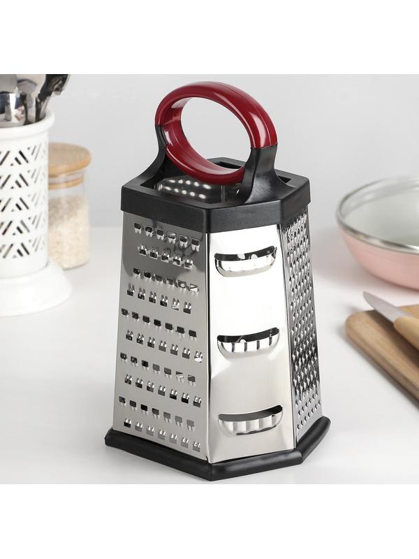 Тёрка шестигранная Доляна «Нео», 14×12×22 см, прорезиненное дно, цвет чёрный, красный